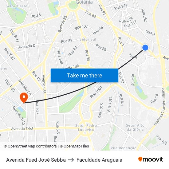 Avenida Fued José Sebba to Faculdade Araguaia map