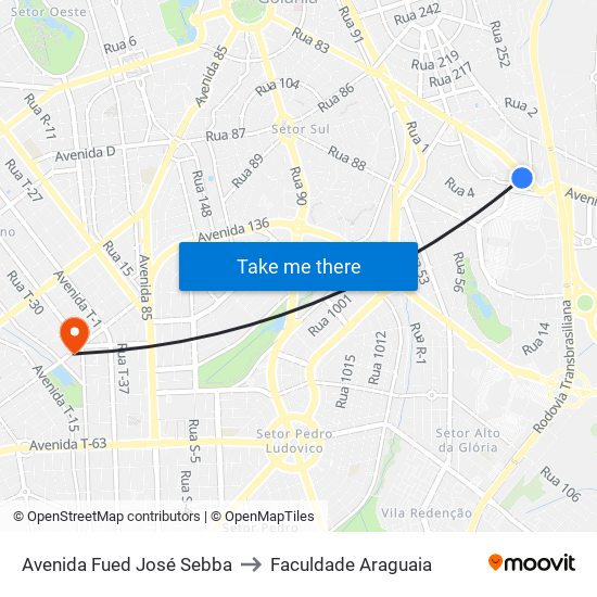 Avenida Fued José Sebba to Faculdade Araguaia map