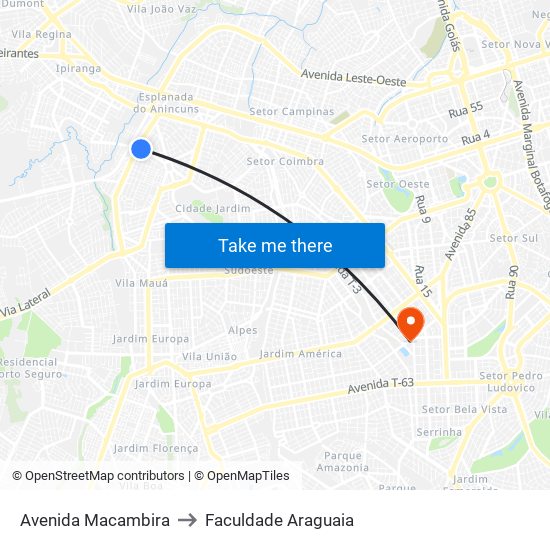 Avenida Macambira to Faculdade Araguaia map