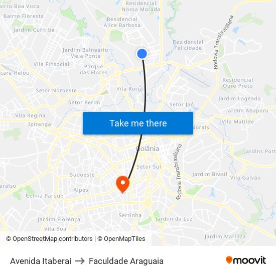 Avenida Itaberaí to Faculdade Araguaia map