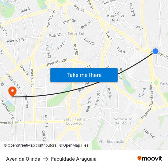 Avenida Olinda to Faculdade Araguaia map