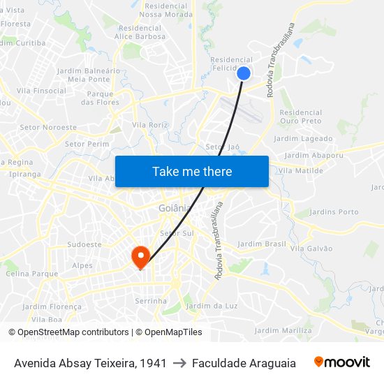 Avenida Absay Teixeira, 1941 to Faculdade Araguaia map