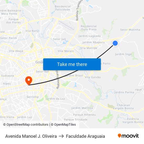 Avenida Manoel J. Oliveira to Faculdade Araguaia map