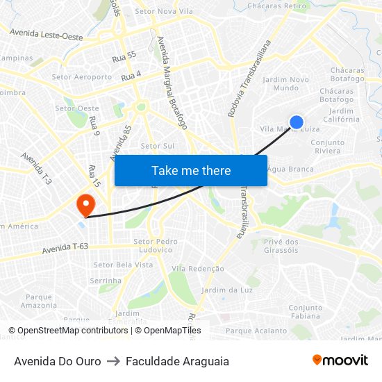 Avenida Do Ouro to Faculdade Araguaia map