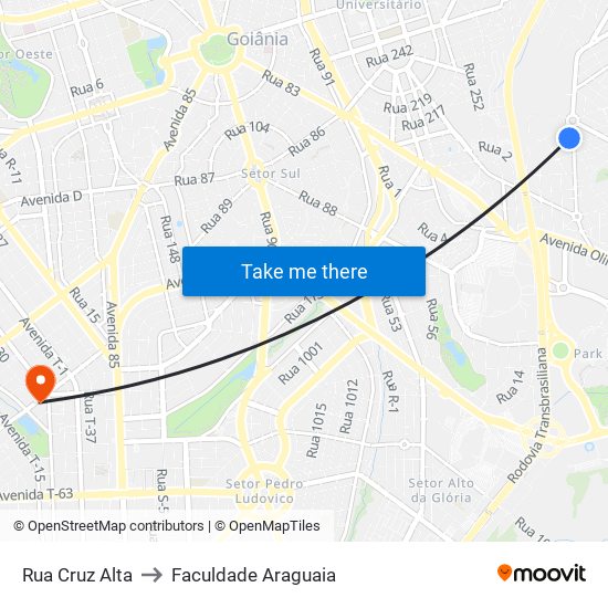 Rua Cruz Alta to Faculdade Araguaia map