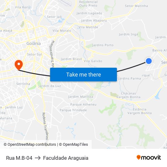 Rua M.B-04 to Faculdade Araguaia map