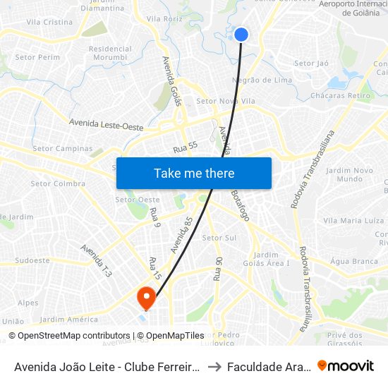 Avenida João Leite - Clube Ferreira Pacheco to Faculdade Araguaia map