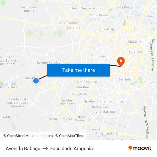 Avenida Babaçu to Faculdade Araguaia map