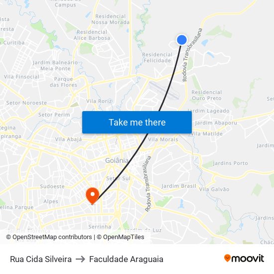 Rua Cida Silveira to Faculdade Araguaia map