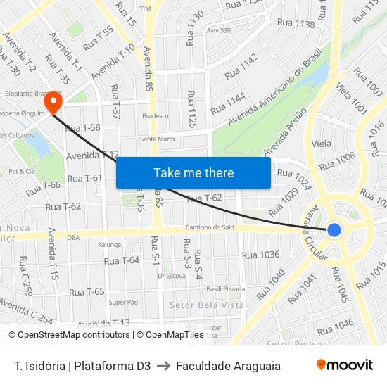 T. Isidória | Plataforma D3 to Faculdade Araguaia map