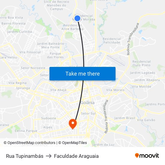 Rua Tupinambás to Faculdade Araguaia map