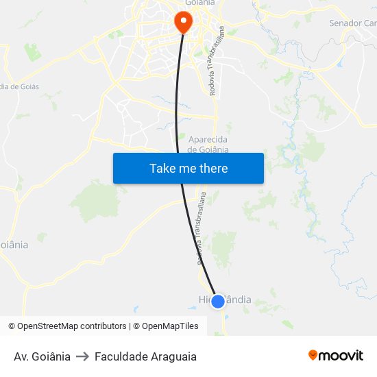 Av. Goiânia to Faculdade Araguaia map