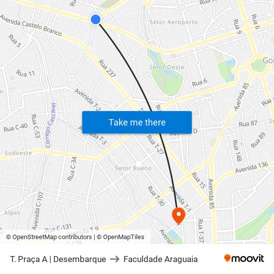 T. Praça A | Desembarque to Faculdade Araguaia map