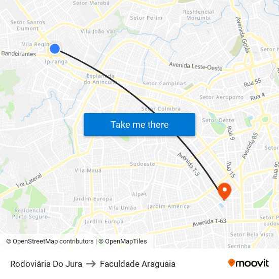 Rodoviária Do Jura to Faculdade Araguaia map