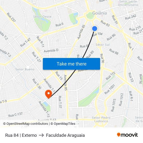 Rua 84 | Externo to Faculdade Araguaia map