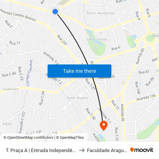 T. Praça A | Entrada Independência to Faculdade Araguaia map