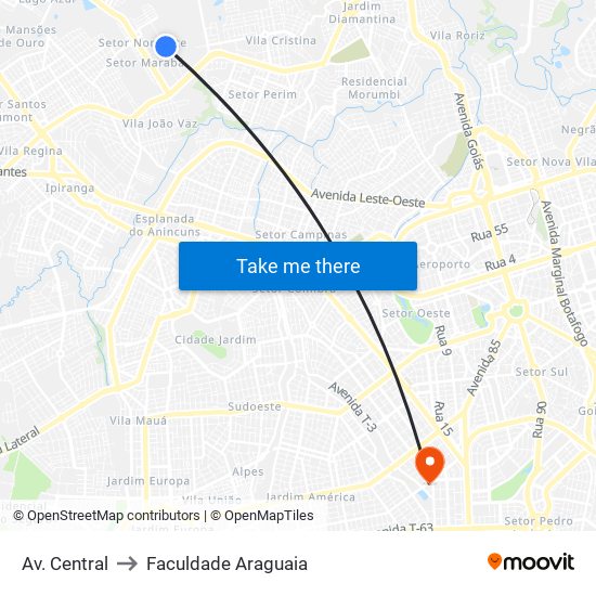 Av. Central to Faculdade Araguaia map