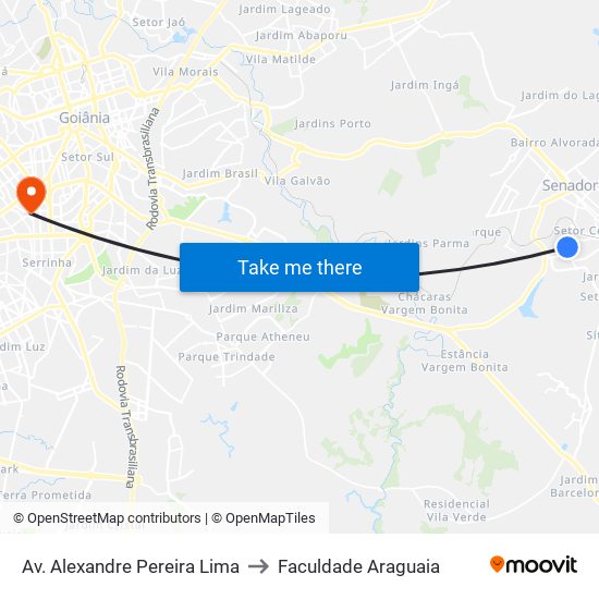 Av. Alexandre Pereira Lima to Faculdade Araguaia map