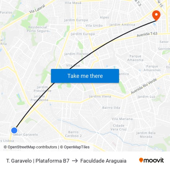 T. Garavelo | Plataforma B7 to Faculdade Araguaia map