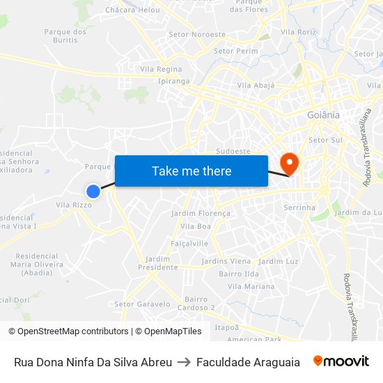 Rua Dona Ninfa Da Silva Abreu to Faculdade Araguaia map