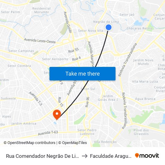 Rua Comendador Negrão De Lima to Faculdade Araguaia map