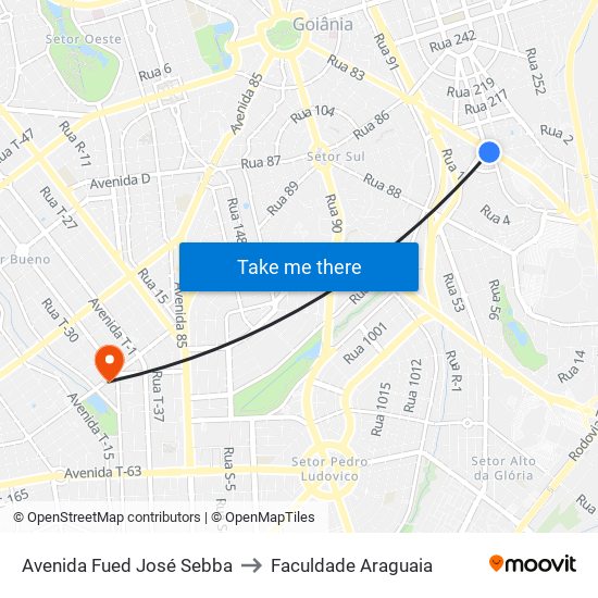 Avenida Fued José Sebba to Faculdade Araguaia map