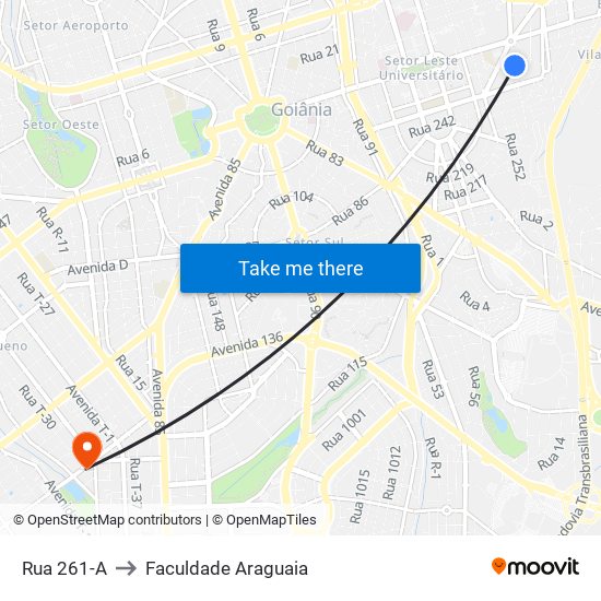 Rua 261-A to Faculdade Araguaia map