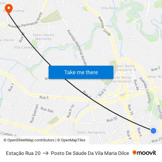 Estação Rua 20 to Posto De Sáude Da Vila Maria Dilce map