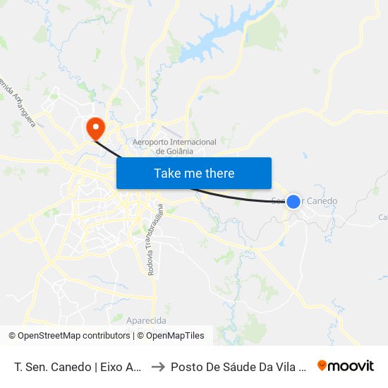 T. Sen. Canedo | Eixo Anhanguera to Posto De Sáude Da Vila Maria Dilce map