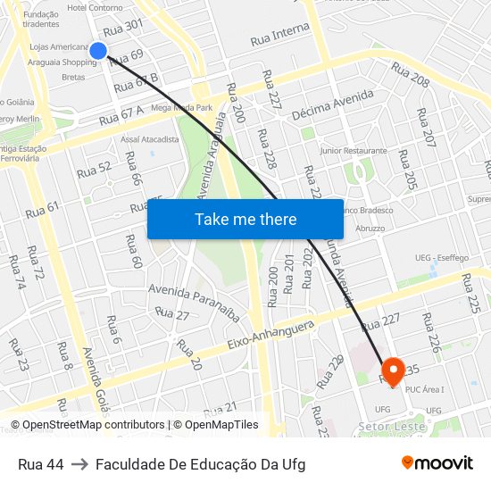 Rua 44 to Faculdade De Educação Da Ufg map