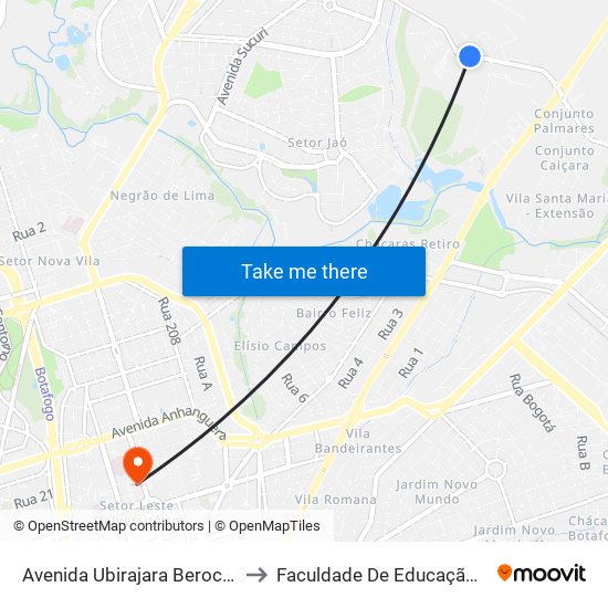 Avenida Ubirajara Berocan Leite to Faculdade De Educação Da Ufg map