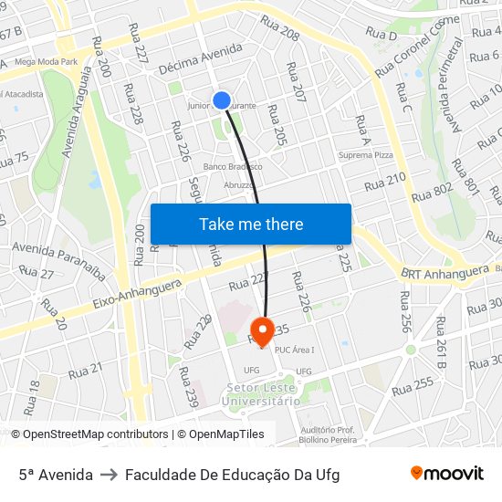 5ª Avenida to Faculdade De Educação Da Ufg map