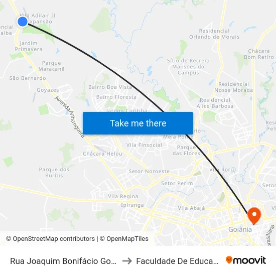 Rua Joaquim Bonifácio Gomes Siqueira to Faculdade De Educação Da Ufg map
