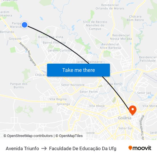 Avenida Triunfo to Faculdade De Educação Da Ufg map