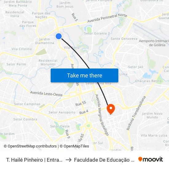 T. Hailé Pinheiro | Entrada Sul to Faculdade De Educação Da Ufg map