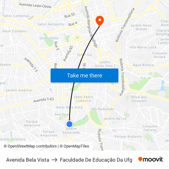 Avenida Bela Vista to Faculdade De Educação Da Ufg map