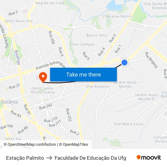 Estação Palmito to Faculdade De Educação Da Ufg map