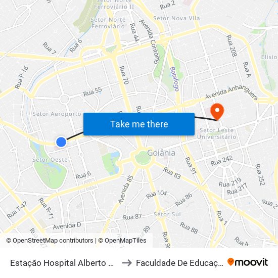Estação Hospital Alberto Rassi | H.G.G to Faculdade De Educação Da Ufg map