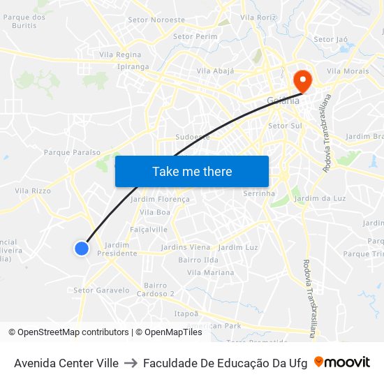 Avenida Center Ville to Faculdade De Educação Da Ufg map