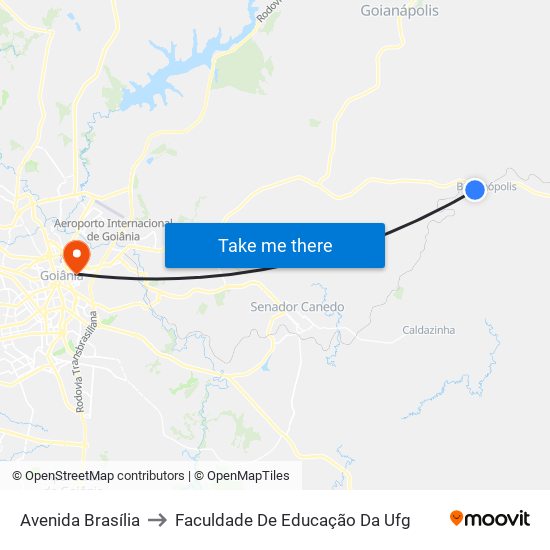 Avenida Brasília to Faculdade De Educação Da Ufg map