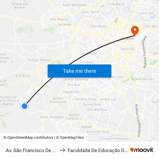 Av. São Francisco De Assis to Faculdade De Educação Da Ufg map