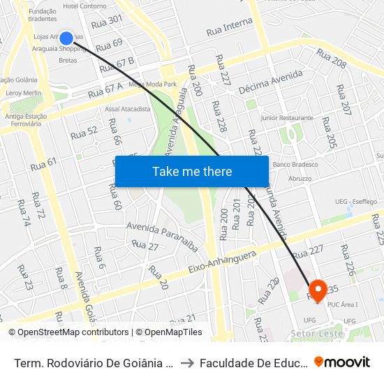 Term. Rodoviário De Goiânia - Embarque Leste to Faculdade De Educação Da Ufg map