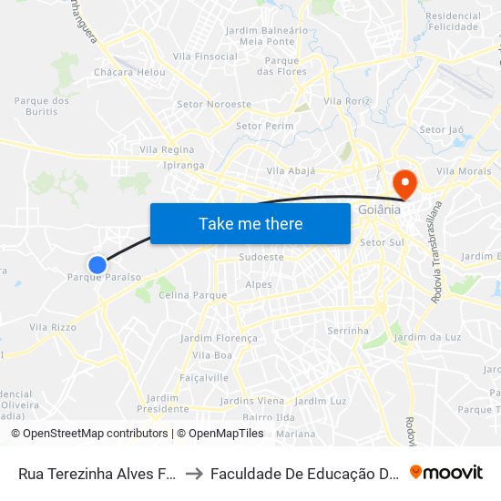 Rua Terezinha Alves Freire to Faculdade De Educação Da Ufg map