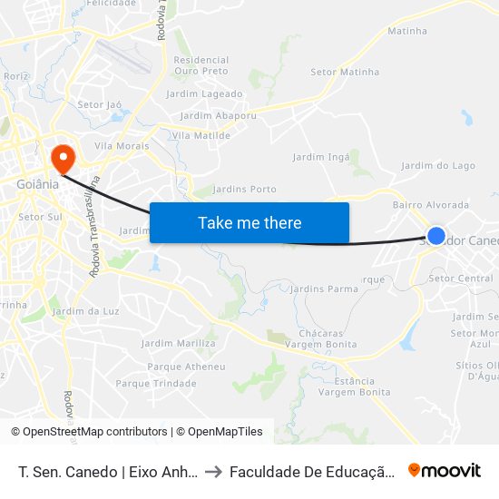 T. Sen. Canedo | Eixo Anhanguera to Faculdade De Educação Da Ufg map
