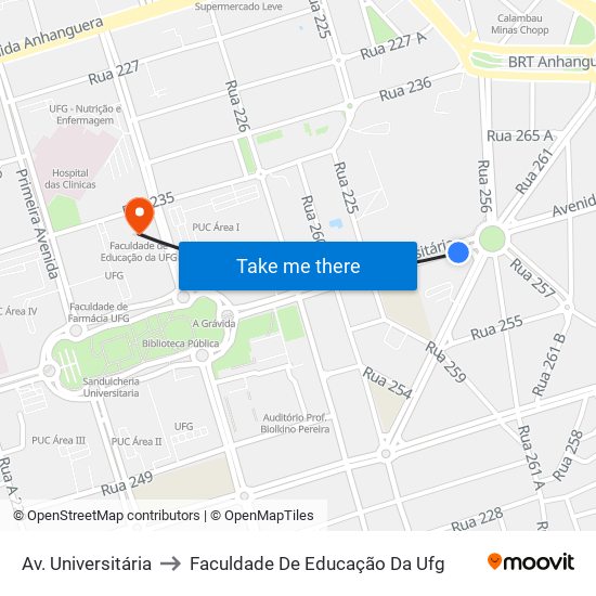 Av. Universitária to Faculdade De Educação Da Ufg map