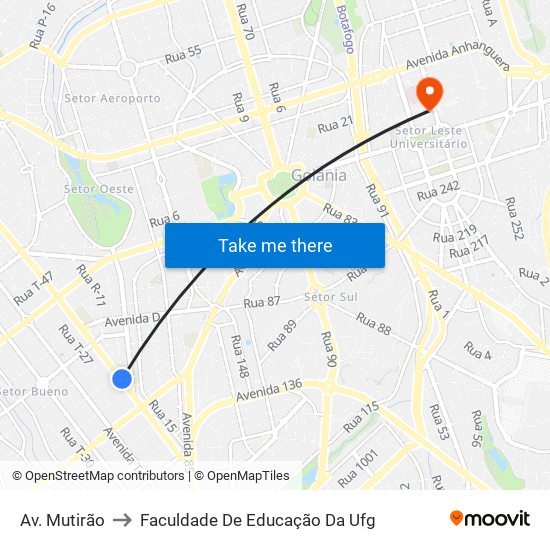 Av. Mutirão to Faculdade De Educação Da Ufg map