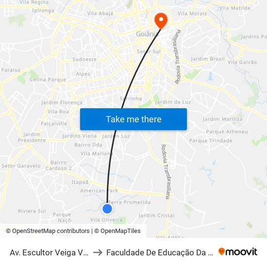 Av. Escultor Veiga Vale to Faculdade De Educação Da Ufg map