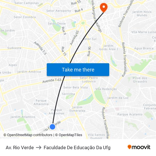 Av. Rio Verde to Faculdade De Educação Da Ufg map