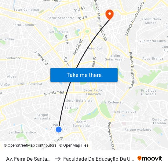 Av. Feira De Santana to Faculdade De Educação Da Ufg map