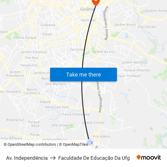 Av. Independência to Faculdade De Educação Da Ufg map